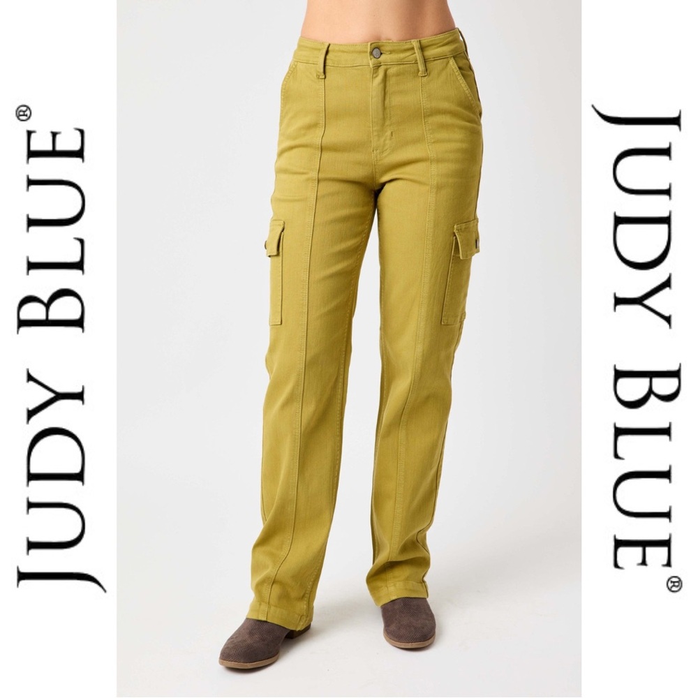 JUDY BLUE | High Waist Garment Dyed Cargo Straight Fit in Matcha - Style #88842